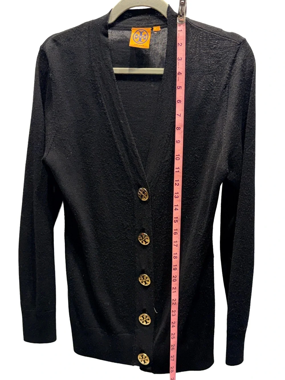 Tory Burch Black Cardigan with Gold Logo Buttons - Size M